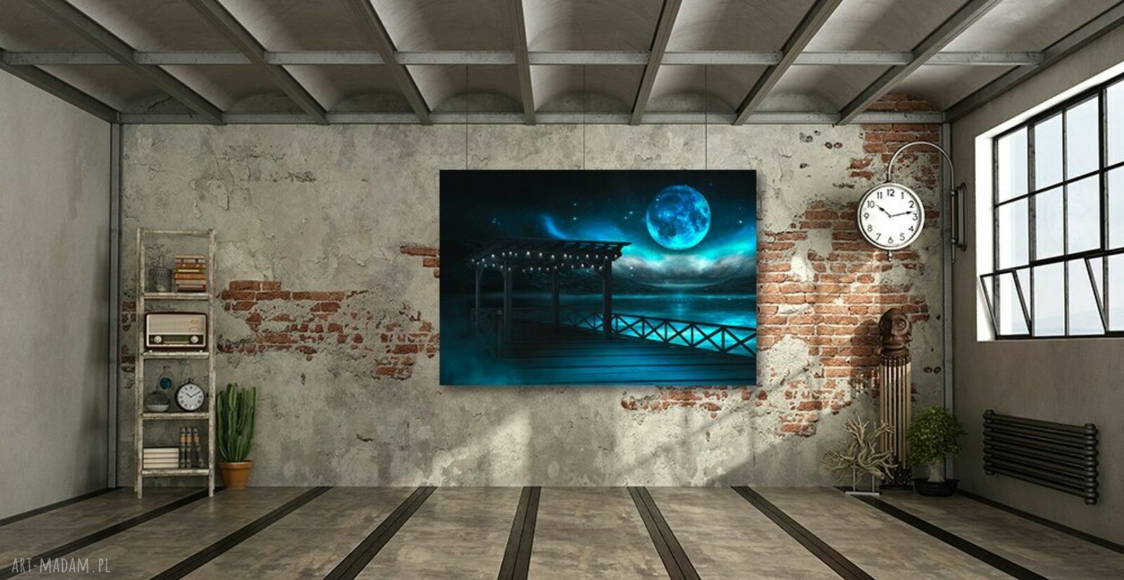 Obraz na płótnie do sypialni - magiczna noc w turkusie 120x80 cm