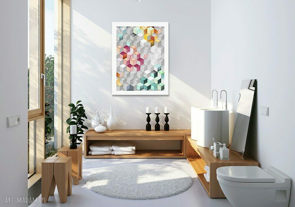 Abstrakcyjny obraz na płótnie 60x80 cm - geometryczne sześciany, gotowy do powieszenia