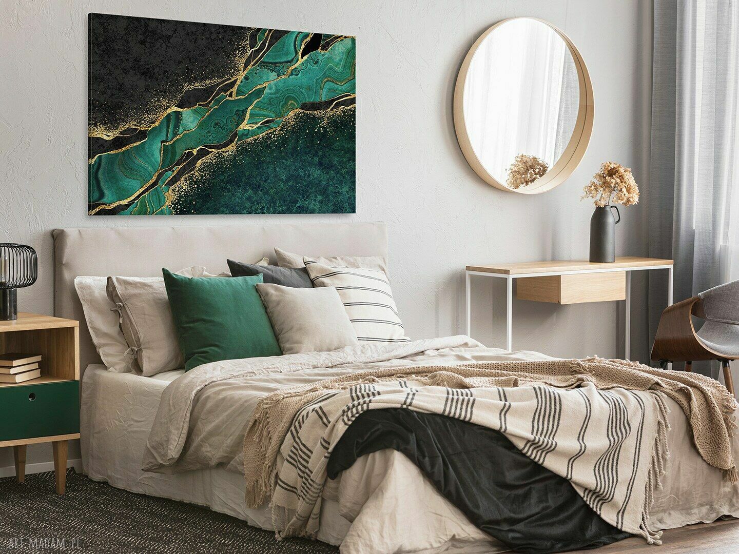 Luksusowy marmur zielony i złoto w czerni - obraz na płótnie 120x80 cm