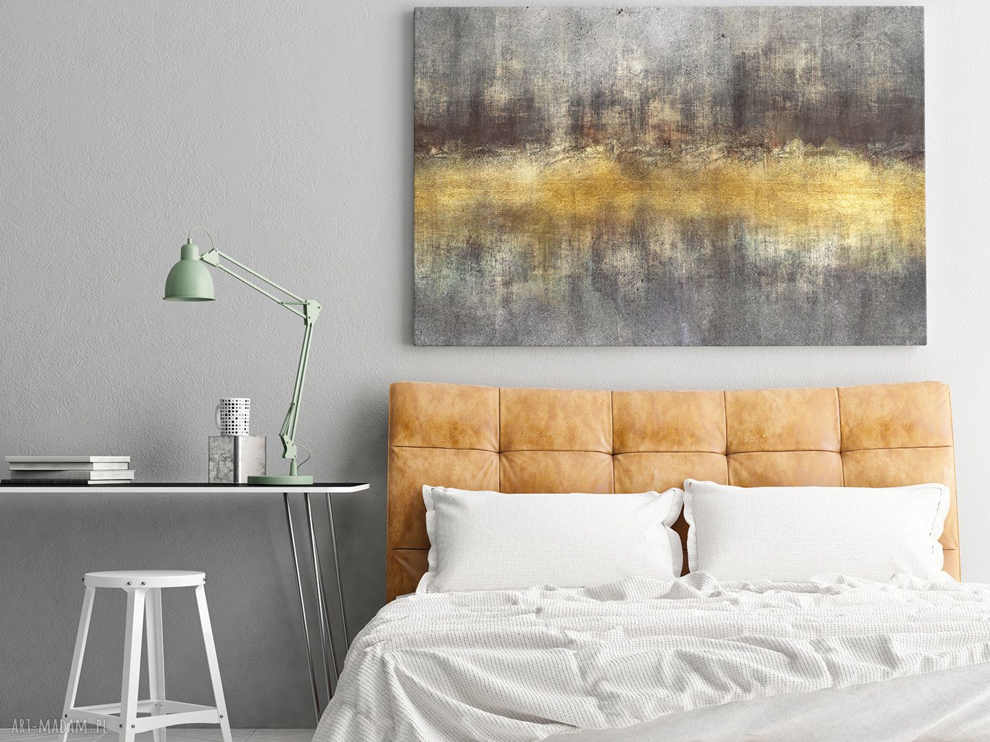 Abstrakcyjny obraz na płótnie 120x80 cm (95601) - żółte, szare i złote akcenty
