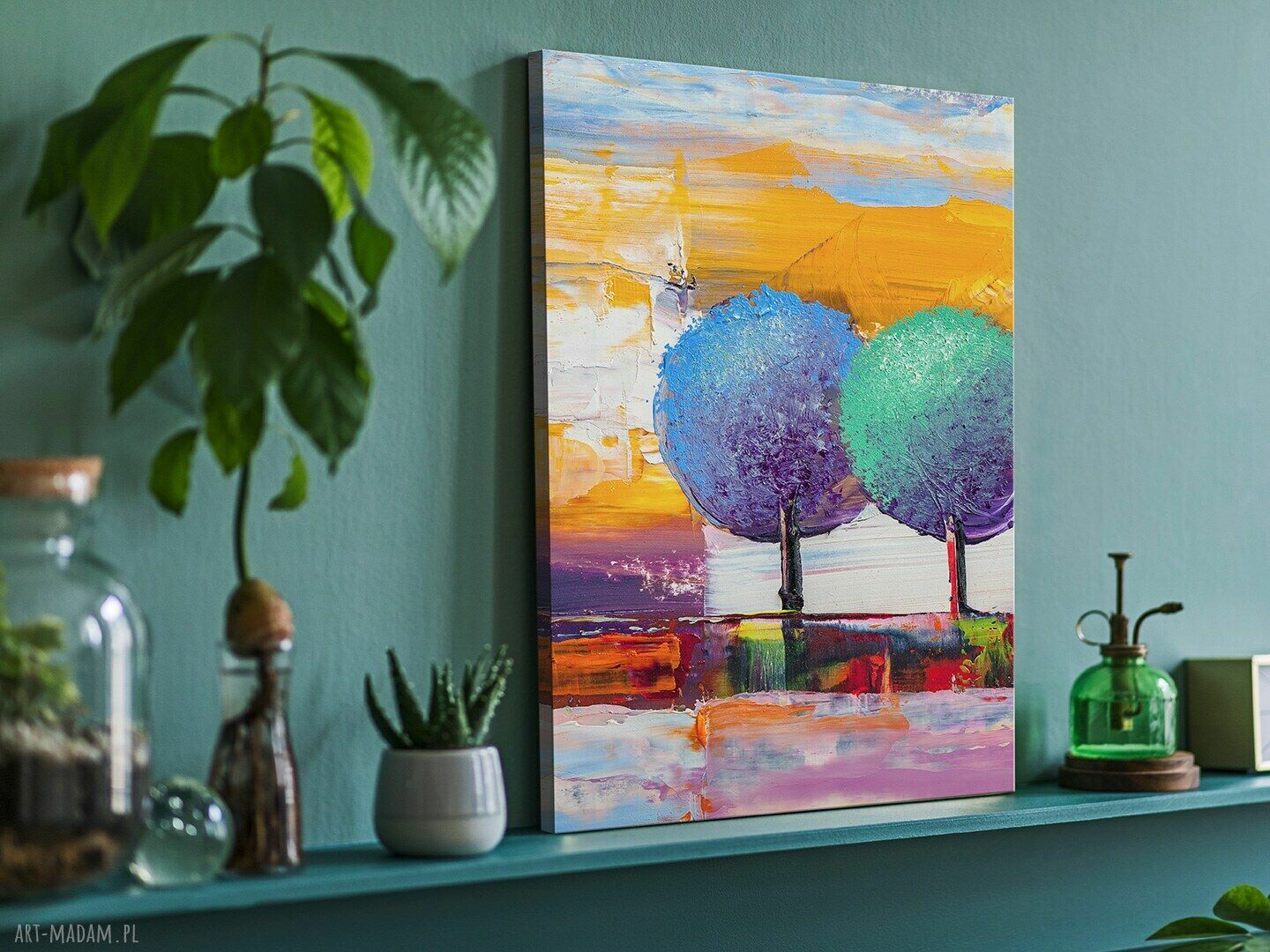 Kolorowy obraz na płótnie - drzewa artystyczne 50x70 cm (w pionie)