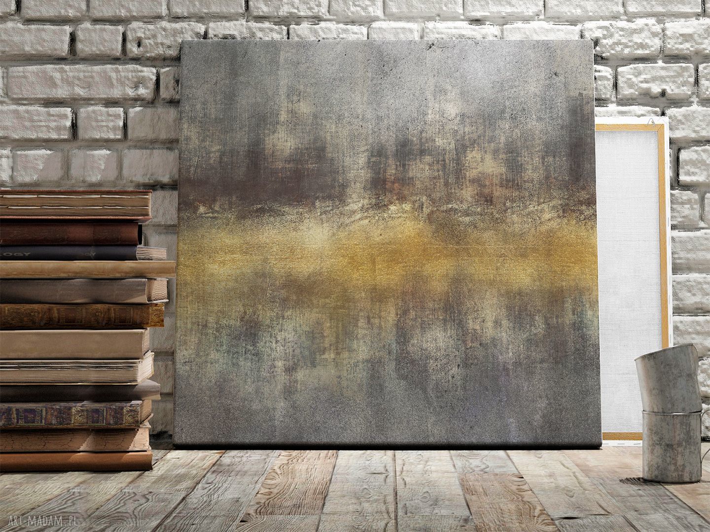 Obraz na płótnie abstrakcja 80x80 cm w kwadracie - złote akcenty