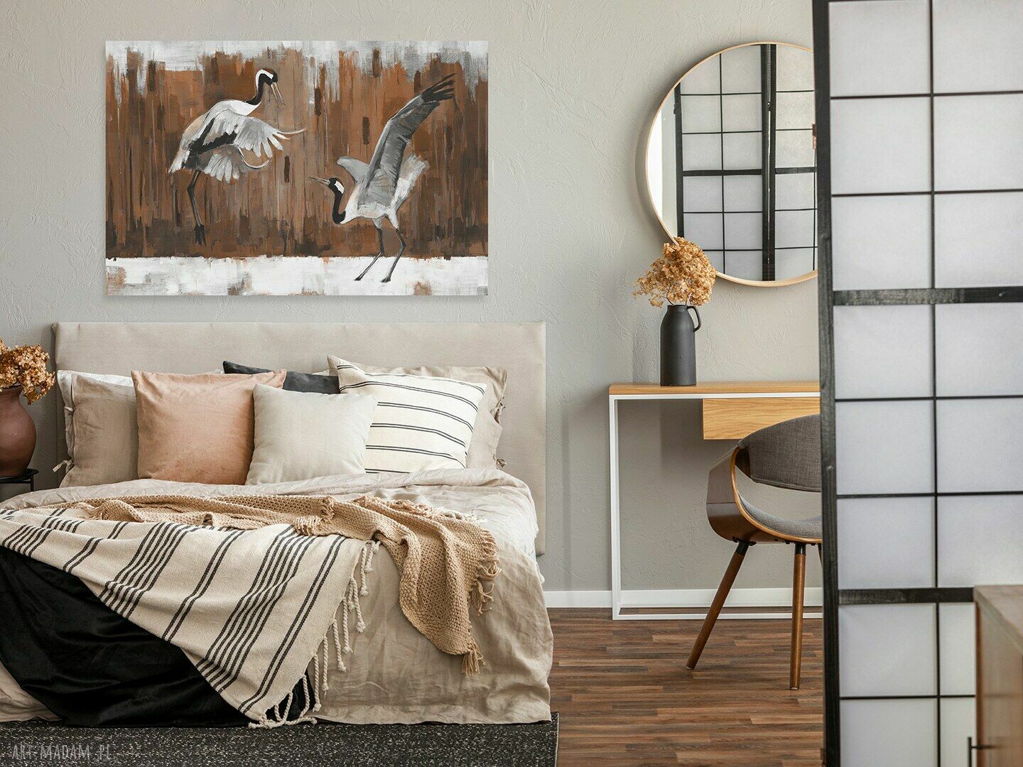 Obraz na płótnie Żurawie - taniec ptaków orientalny 120x80 cm