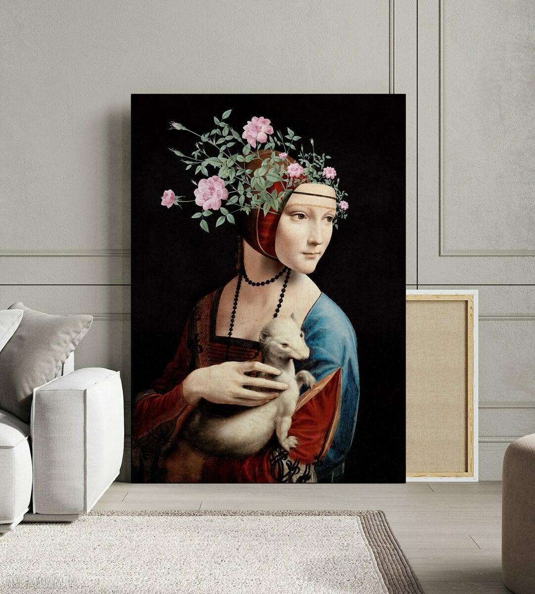 Obraz na płótnie Dama z łasiczką 80x120 cm - gotowy do zawieszenia