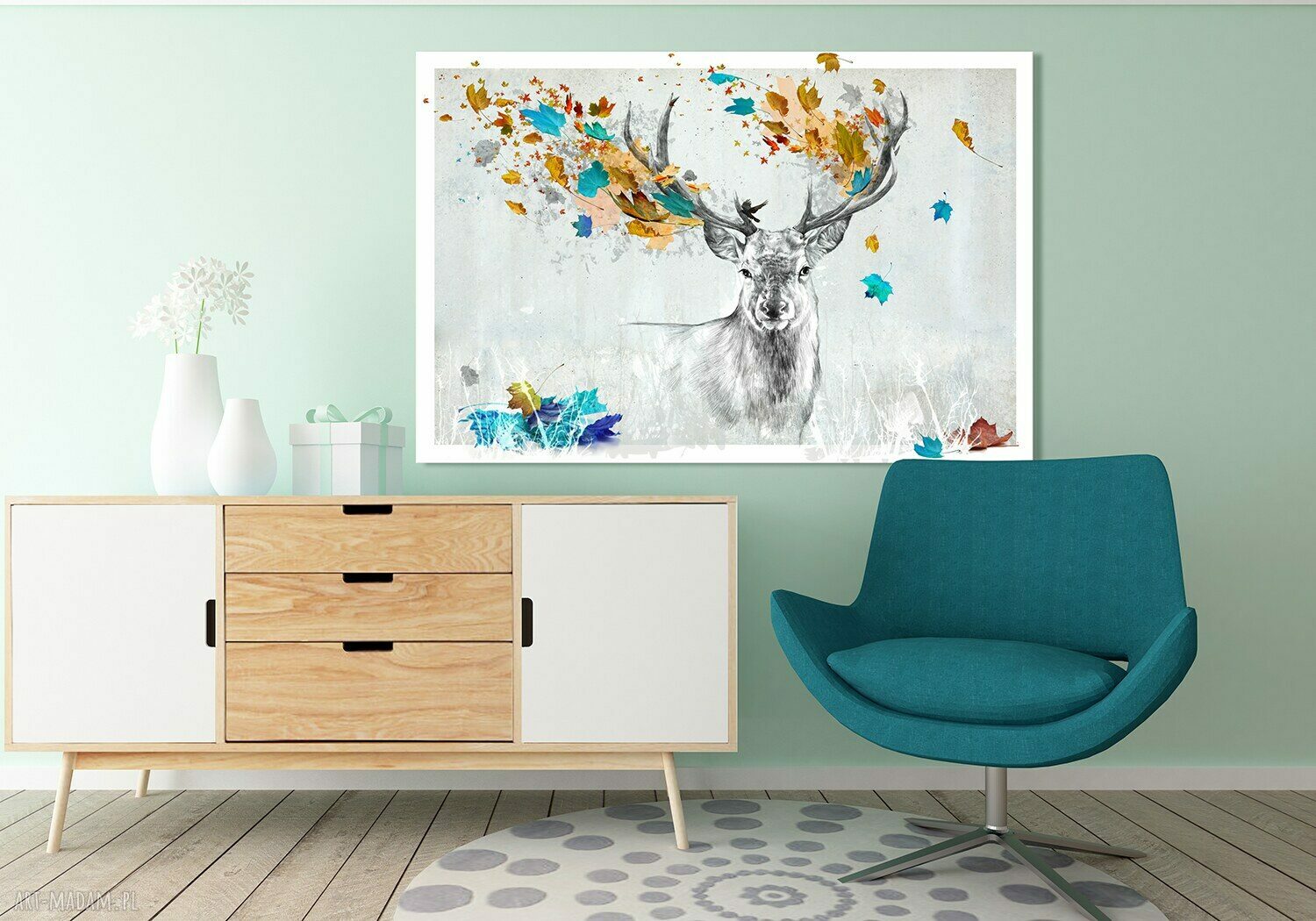 Jeleń jesienią - obraz na płótnie 120x80 cm, gotowy do zawieszenia