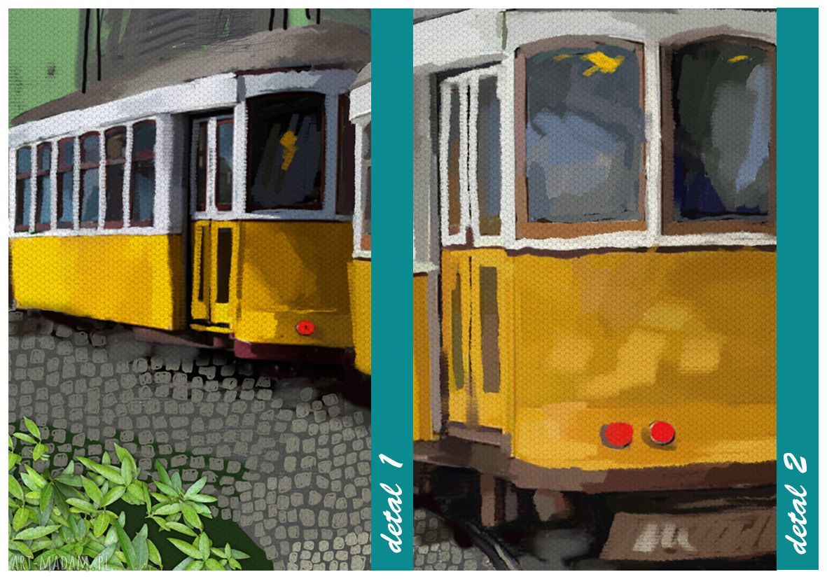 Żółty tramwaj przez Lizbonę - obraz na płótnie 120x80 cm