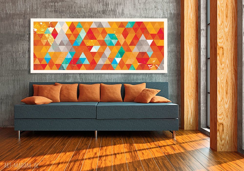 Obraz na płótnie 147x60 cm - Pomarańczowe trójkąty i elipsy