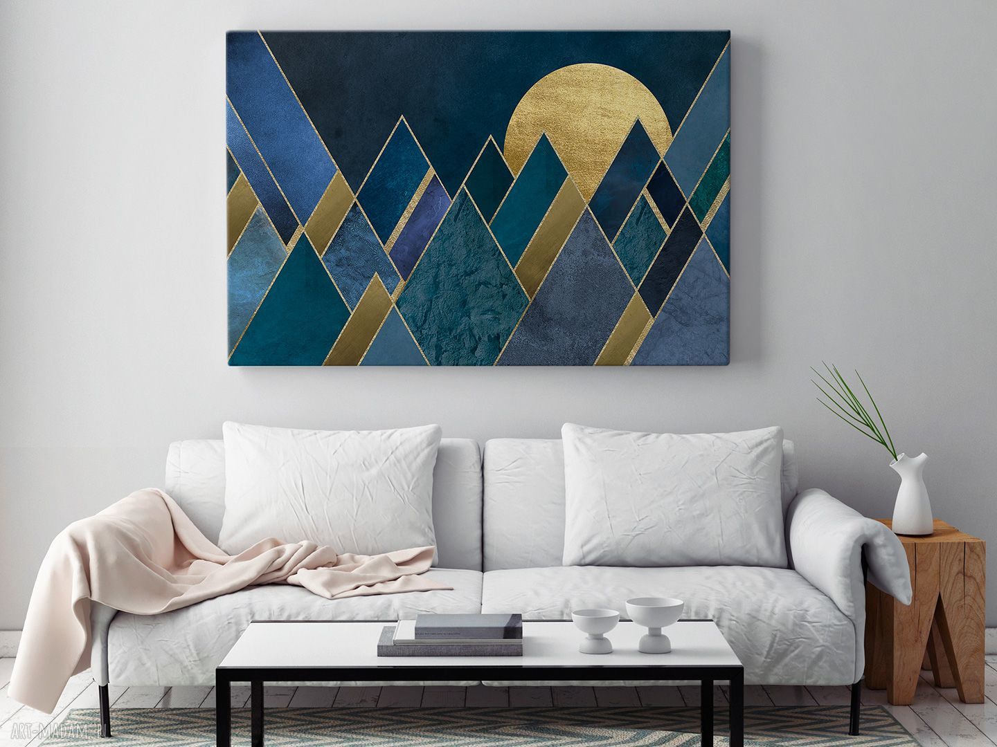 Obraz na płótnie „Trójkąty Noc” Granat Złoto 120x80 cm (65101)