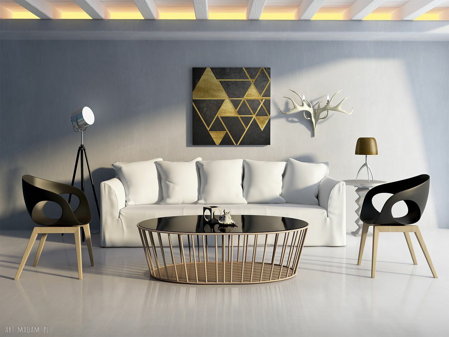 Obraz na płótnie - Trójkąty Geometryczne Złoto w kwadracie - 80x80 cm