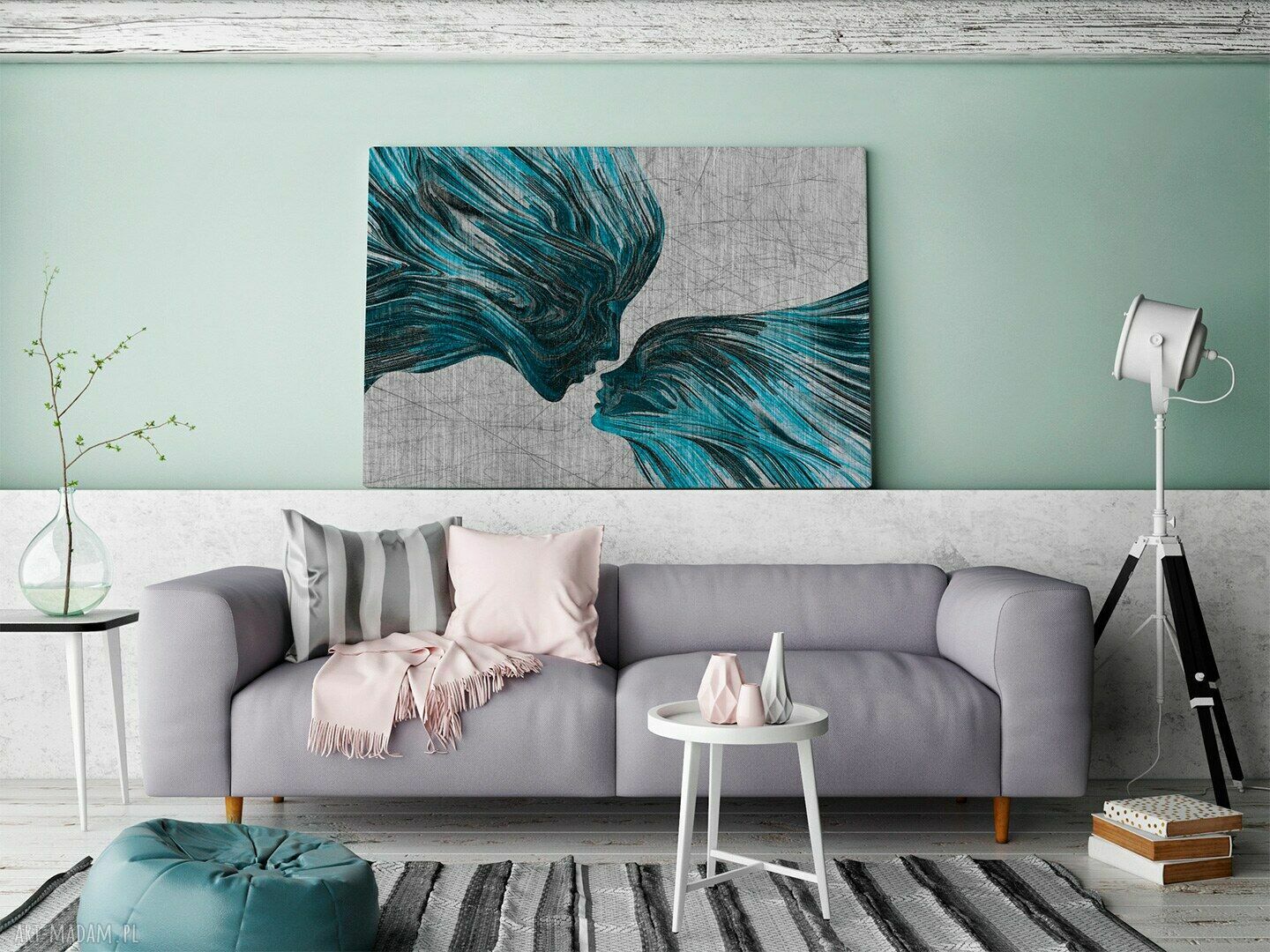 Nowoczesny obraz na płótnie Twarze Pocałunek Turkus 120x80 cm