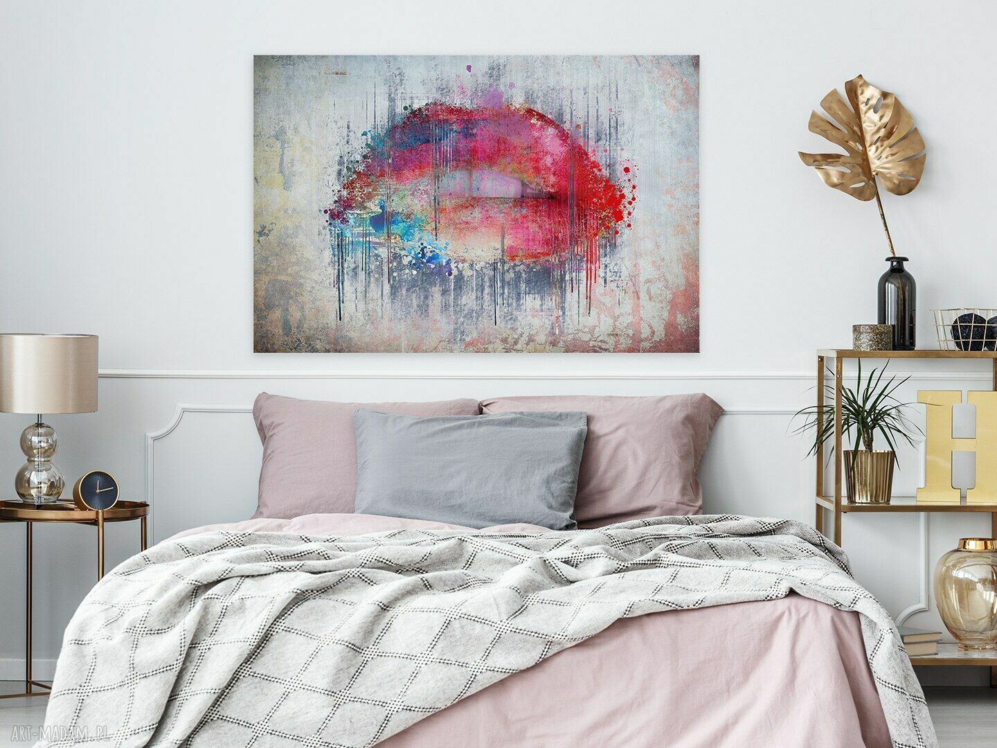 Obraz na płótnie - Abstrakcja Usta 120x80 cm, nowoczesny kolorowy loft