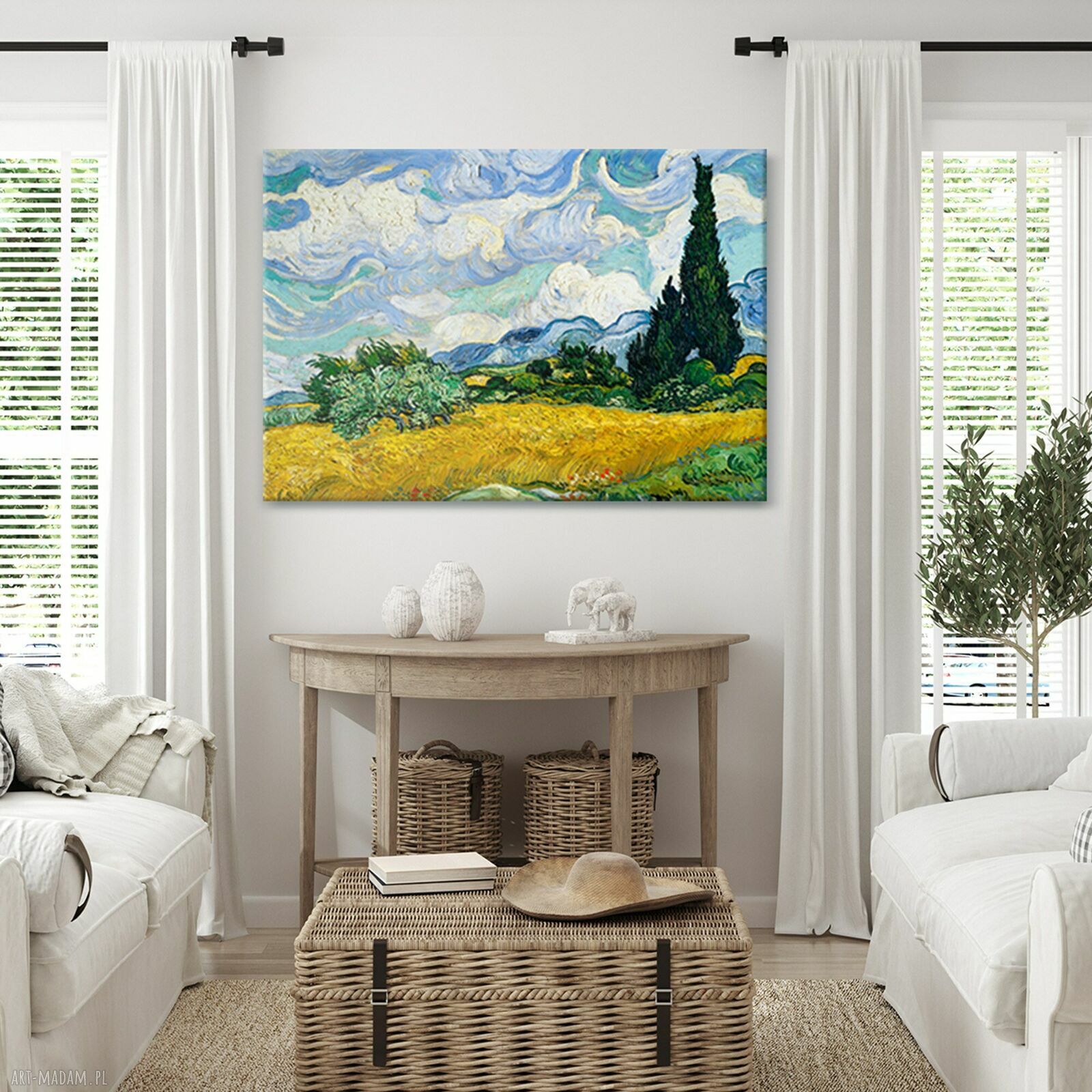 Pejzaż na płótnie 100x70 cm w stylu Van Gogha - gotowy do zawieszenia