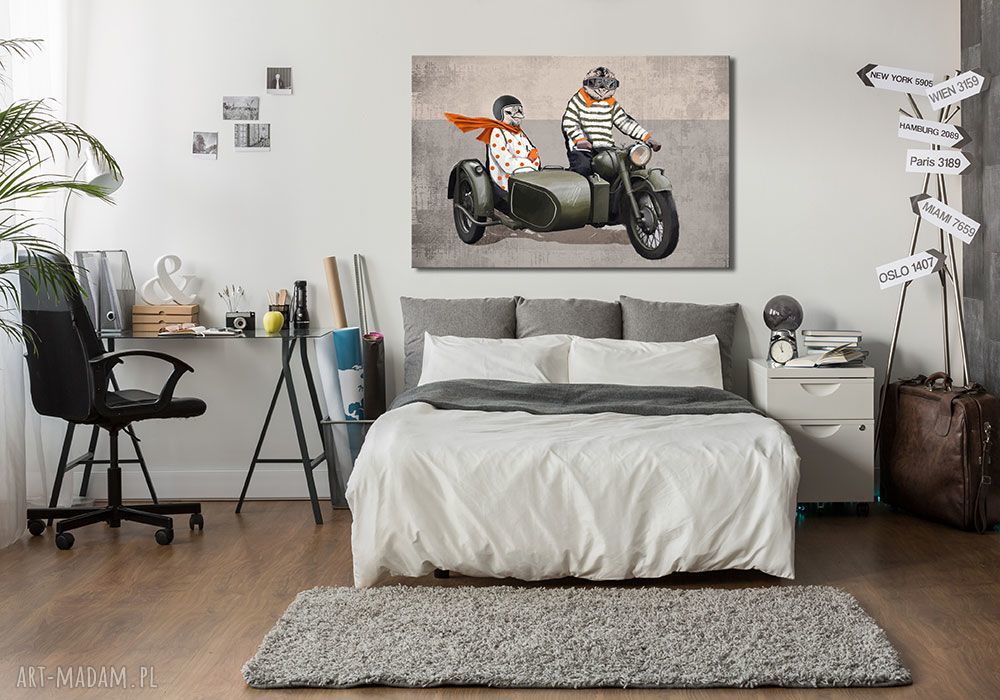 Obraz na płótnie Kurczaki na motocyklu 120x80 cm - wysyłka w 24h