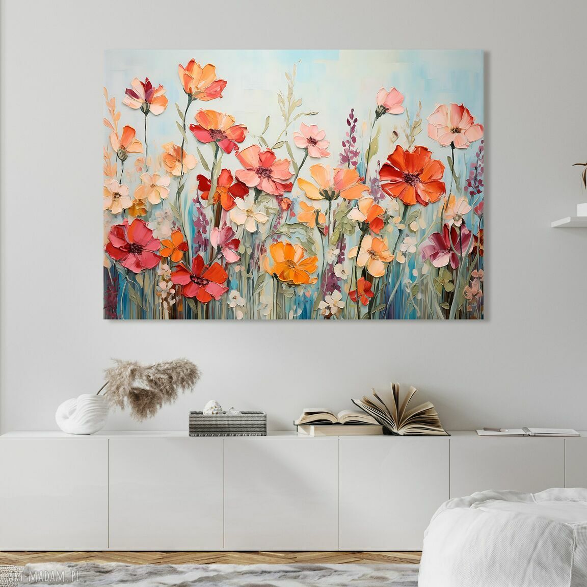 Kolorowe kwiaty na płótnie 100x70 cm - gotowy do zawieszenia