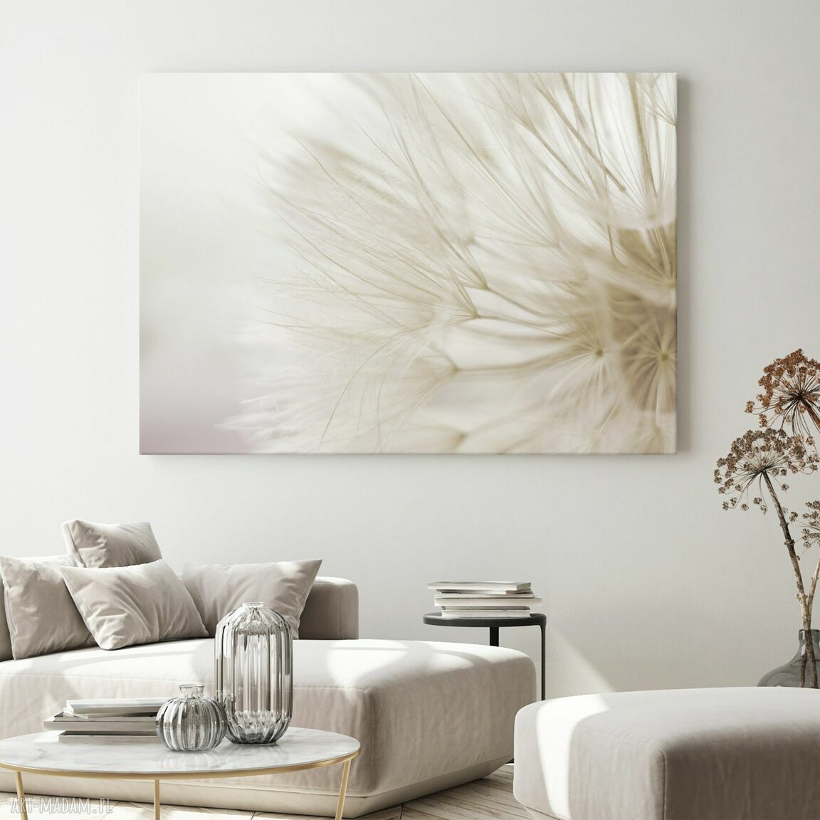 Obraz na płótnie 100x70 cm „Dmuchawiec w beżach” (1-0402)