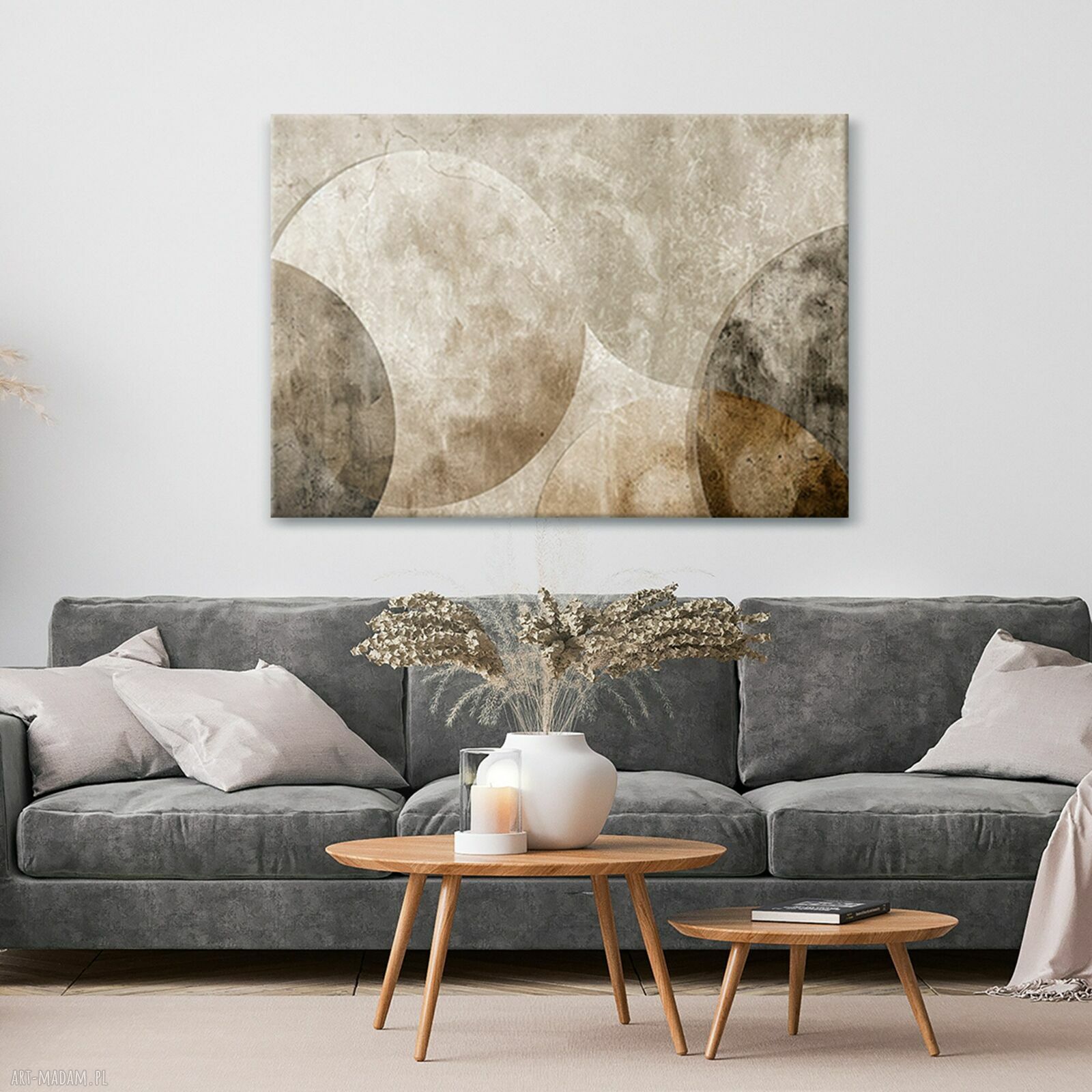 Obraz na płótnie 100x70 cm - abstrakcja geometryczna w beżach i brązach