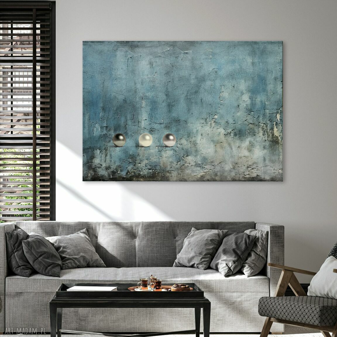 Niebieska abstrakcja z kulami - obraz na płótnie 100x70 cm