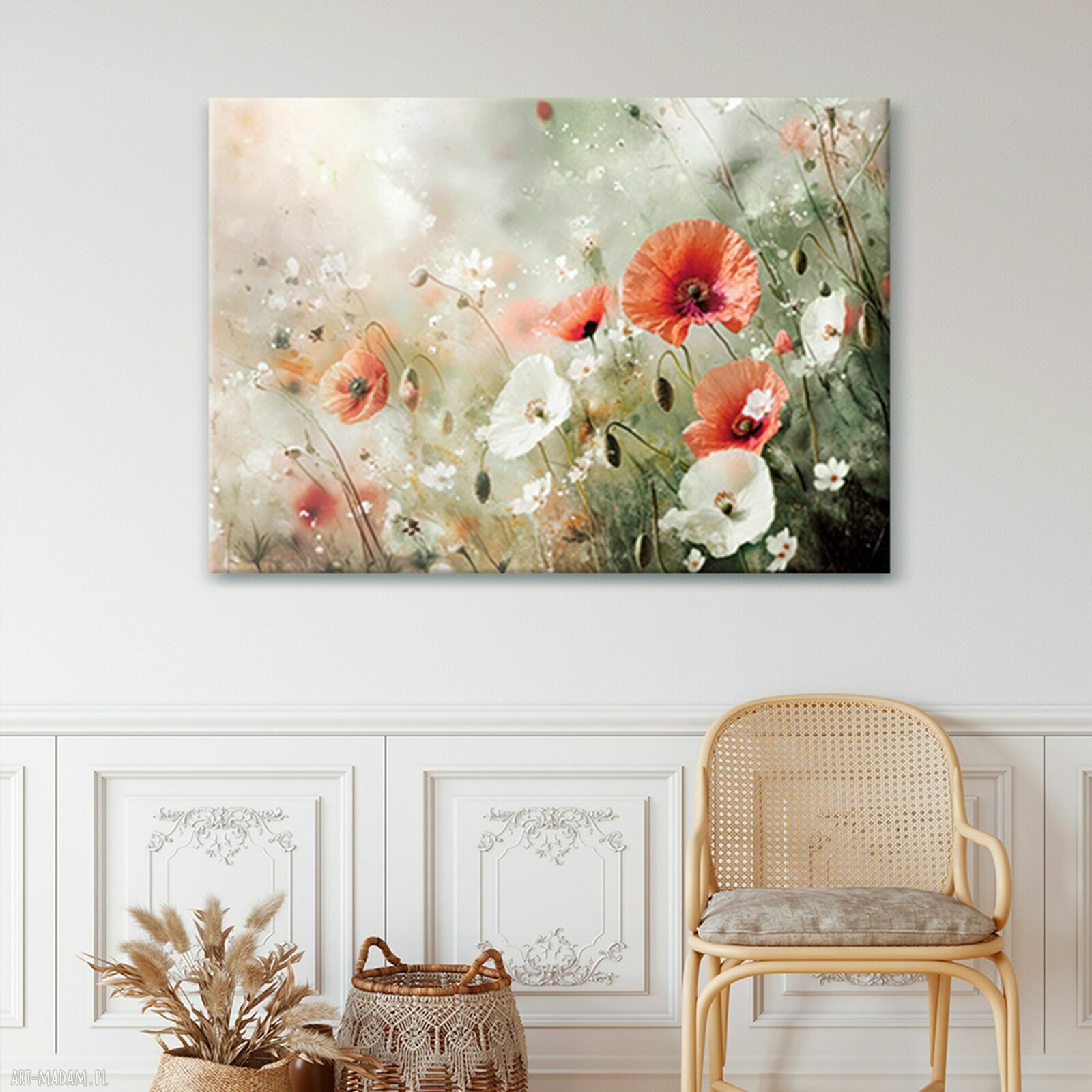 Obraz na płótnie 100x70 cm - łąka z makami
