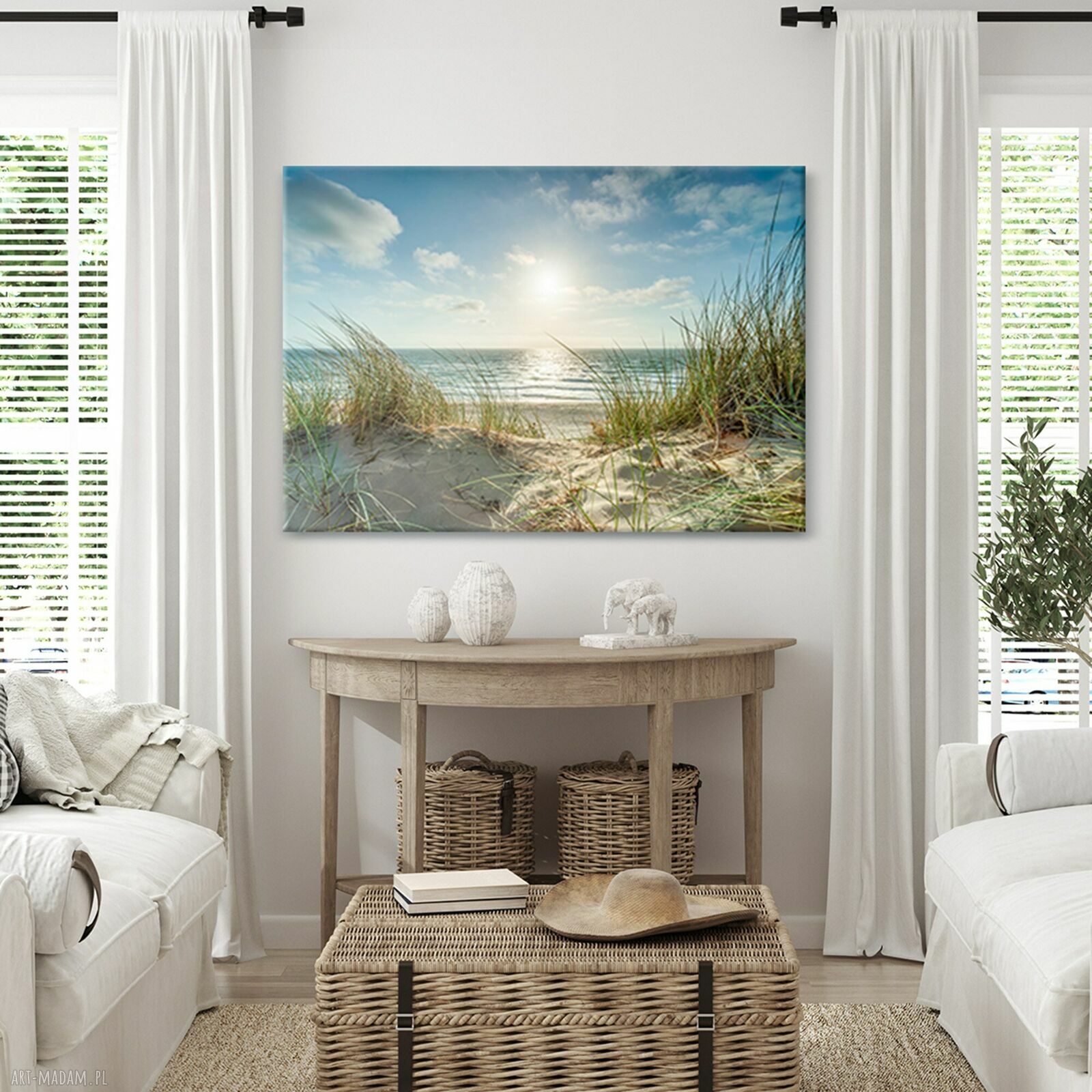 Plaża i morze w stylu Hampton - obraz na płótnie 100x70 cm