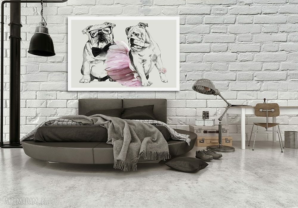 Buldogi Love - obraz na płótnie 120x80 cm, wysyłka w 24h