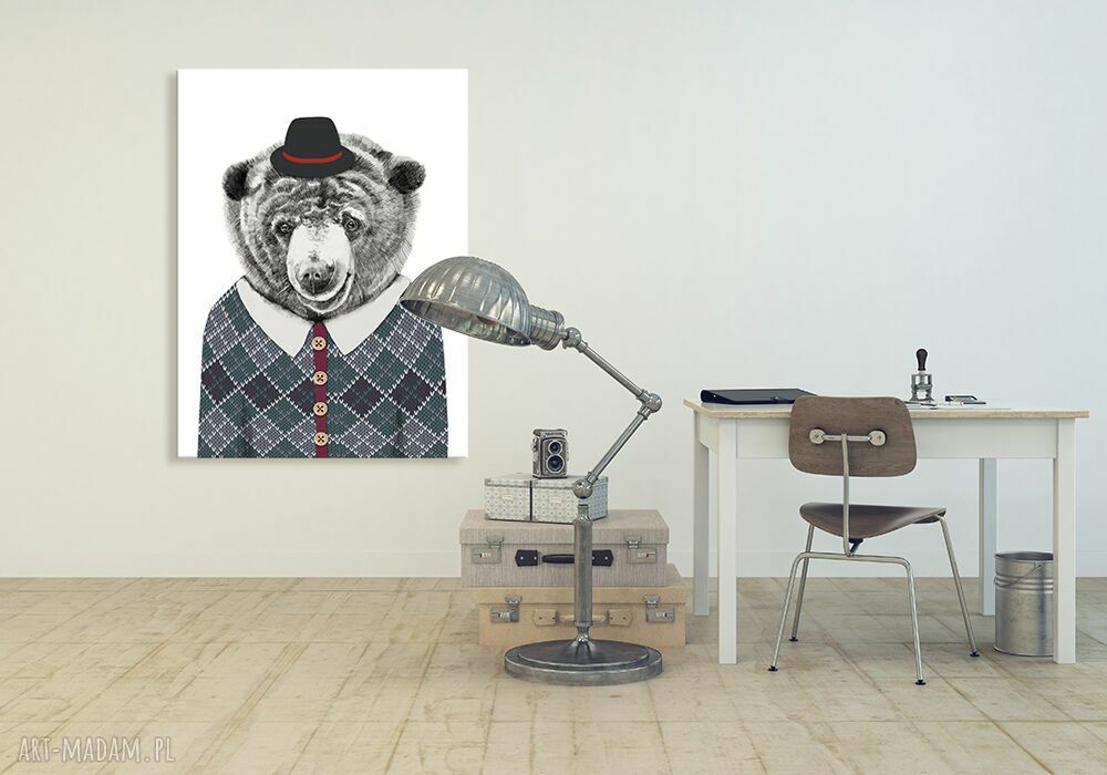 Obraz 60x80 cm Pan Miś w stylu hipster - wydruk