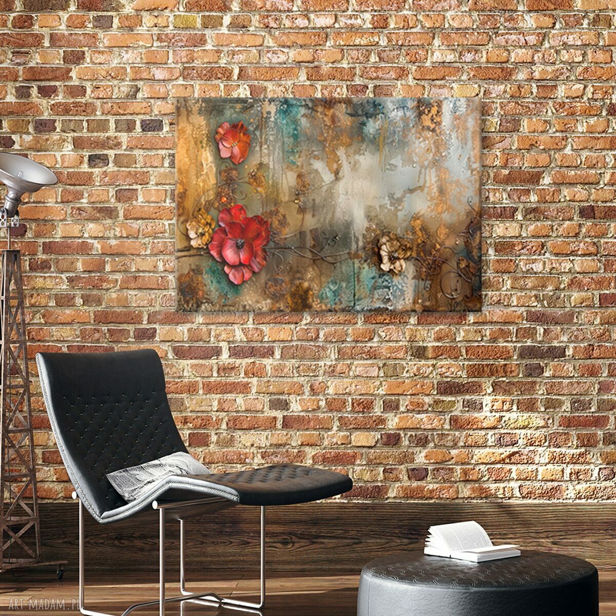Kwiaty shabby chic na płótnie 100x70 cm - gotowy do zawieszenia