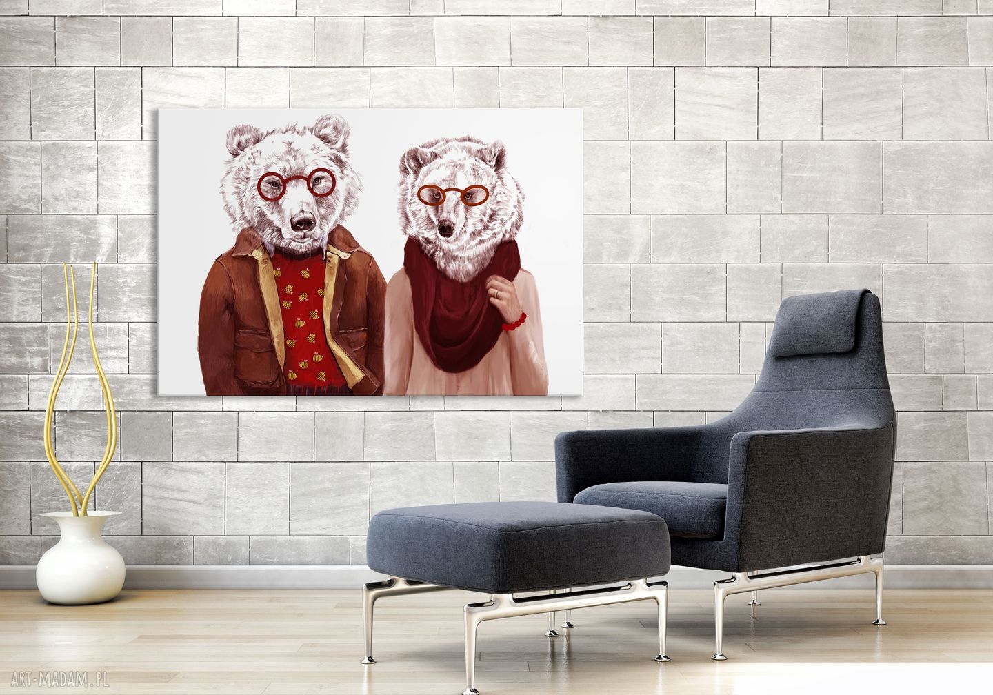 Obraz na płótnie 120x80 cm - Para Misiów, gotowy do powieszenia (wysyłka w 24h)
