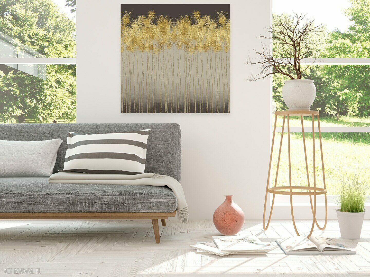 Obraz na płótnie - Abstrakcja Złota w kwadracie 80x80 cm (69502)