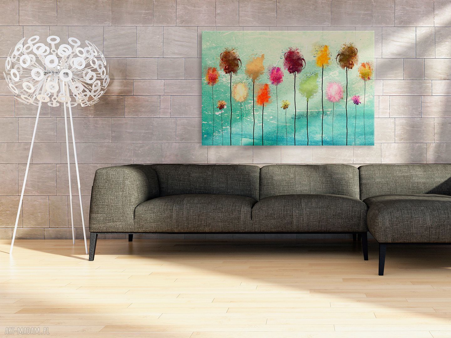 Kolorowy obraz z abstrakcją 120x80 cm - turkusowe kształty Vaku dsgn