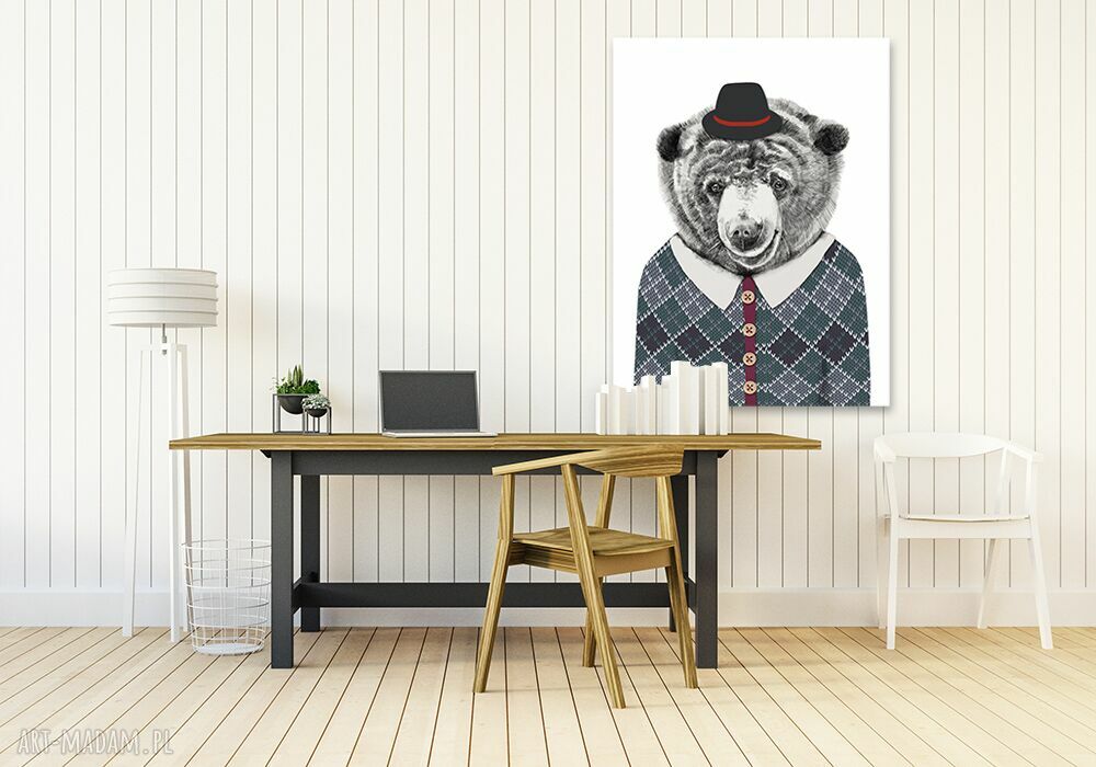 Obraz 60x80 cm Pan Miś w stylu hipster - wydruk