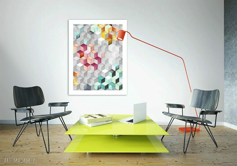 Abstrakcyjny obraz na płótnie 60x80 cm - geometryczne sześciany, gotowy do powieszenia