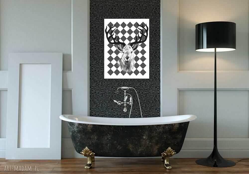 Obraz na płótnie 60x80 cm - Jelen Retro 0225