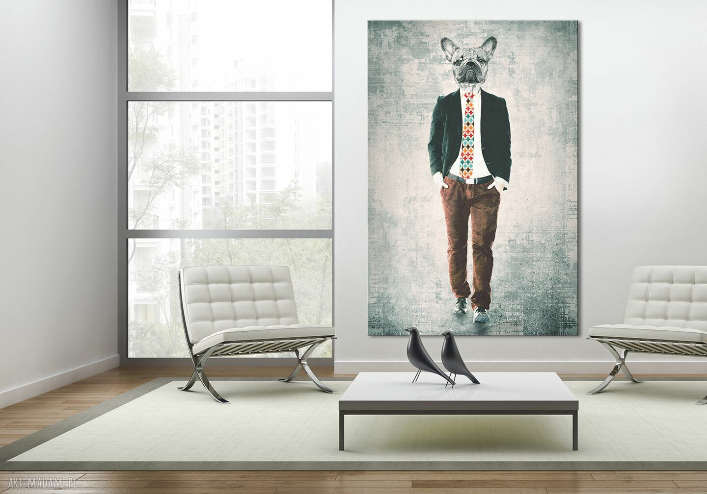 Buldog pod krawatem - obraz na płótnie 60x100 cm