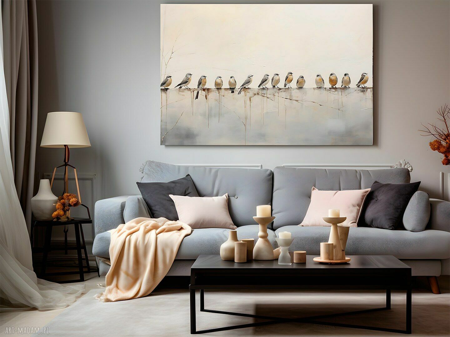 Obraz na płótnie z wróblami na gałęzi - 120x80 cm