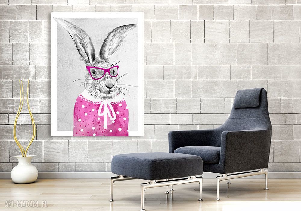 Różowy królik - obraz na płótnie 60x80 cm, gotowy do zawieszenia