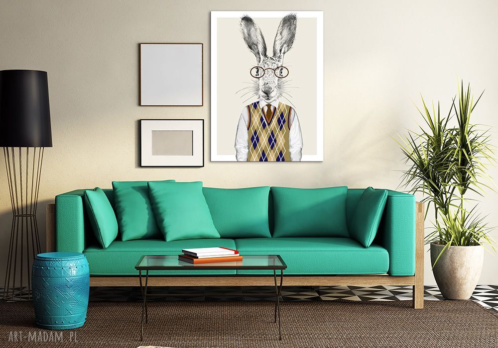Obraz na płótnie 120x80 cm z zającami - Państwo Zajączkowie z młodymi