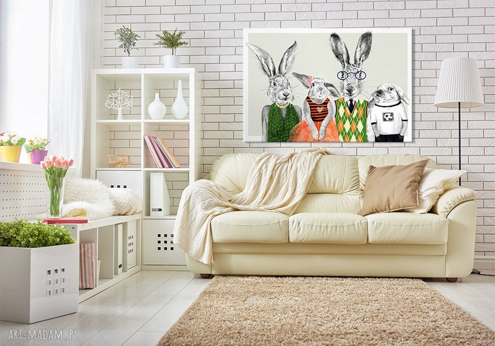 Obraz na płótnie 120x80 cm - Rodzina zajączków (gotowy do powieszenia)