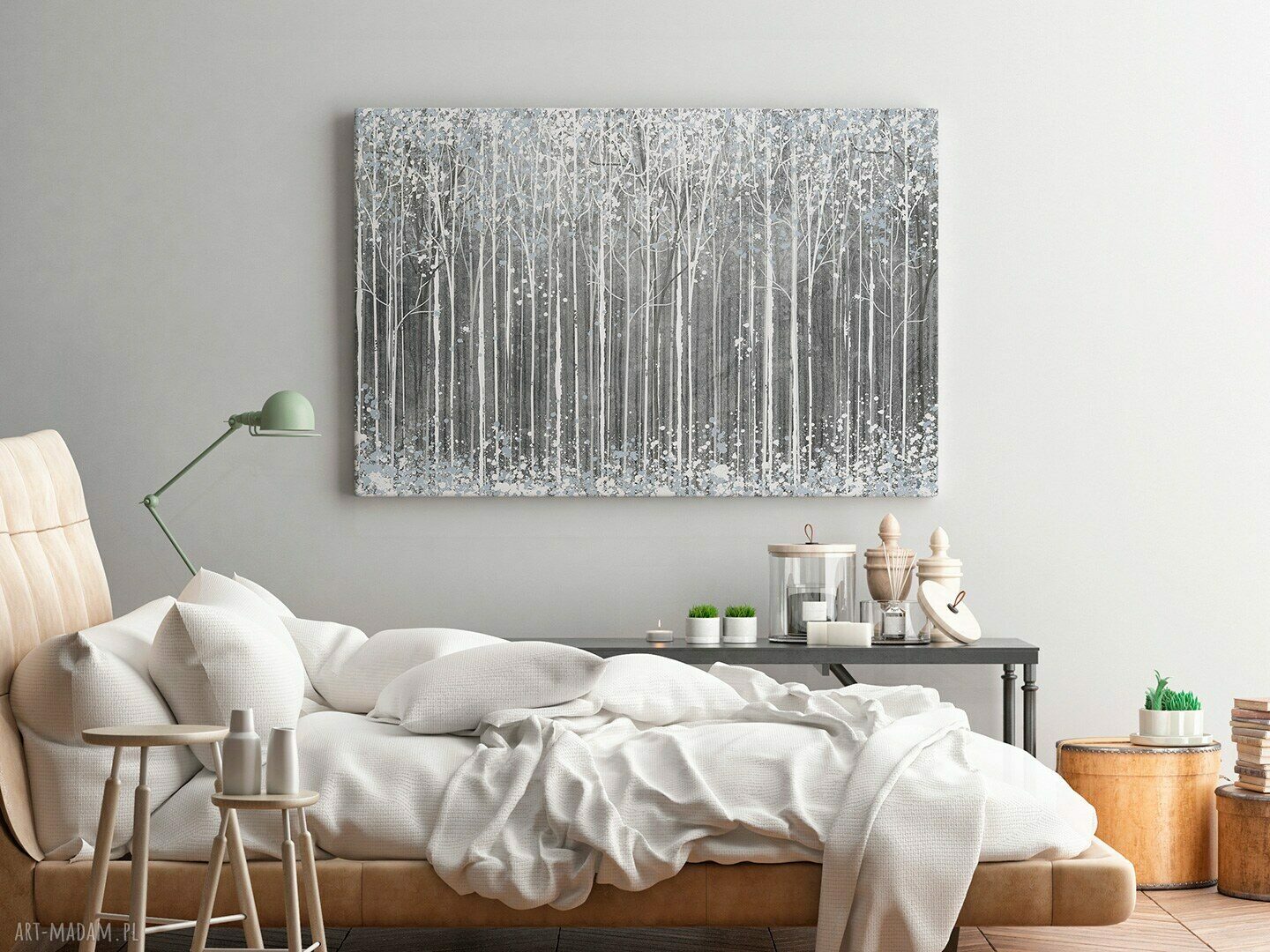 Szaro-biały zimowy obraz na płótnie - nowoczesna abstrakcja 120x80 cm