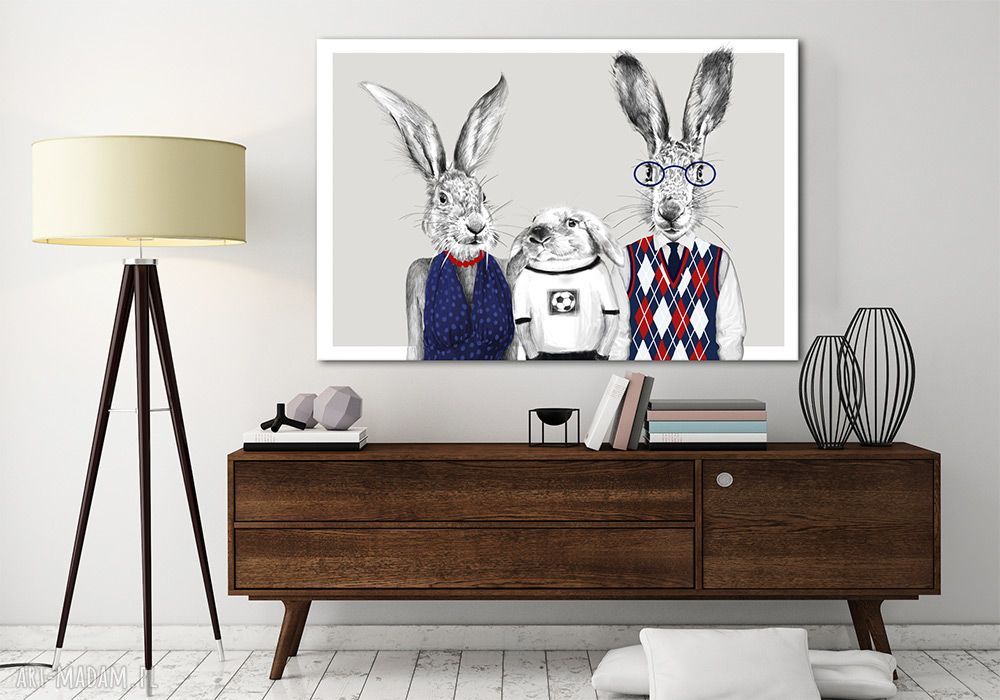 Obraz na płótnie 120x80 cm „Państwo zającowie z młodym” - wysyłka w 24 h