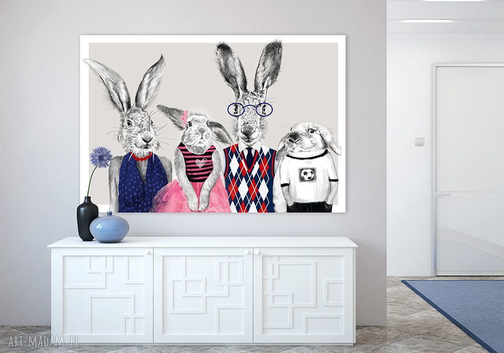 Zającowie z dziećmi - obraz na płótnie 120x80 cm