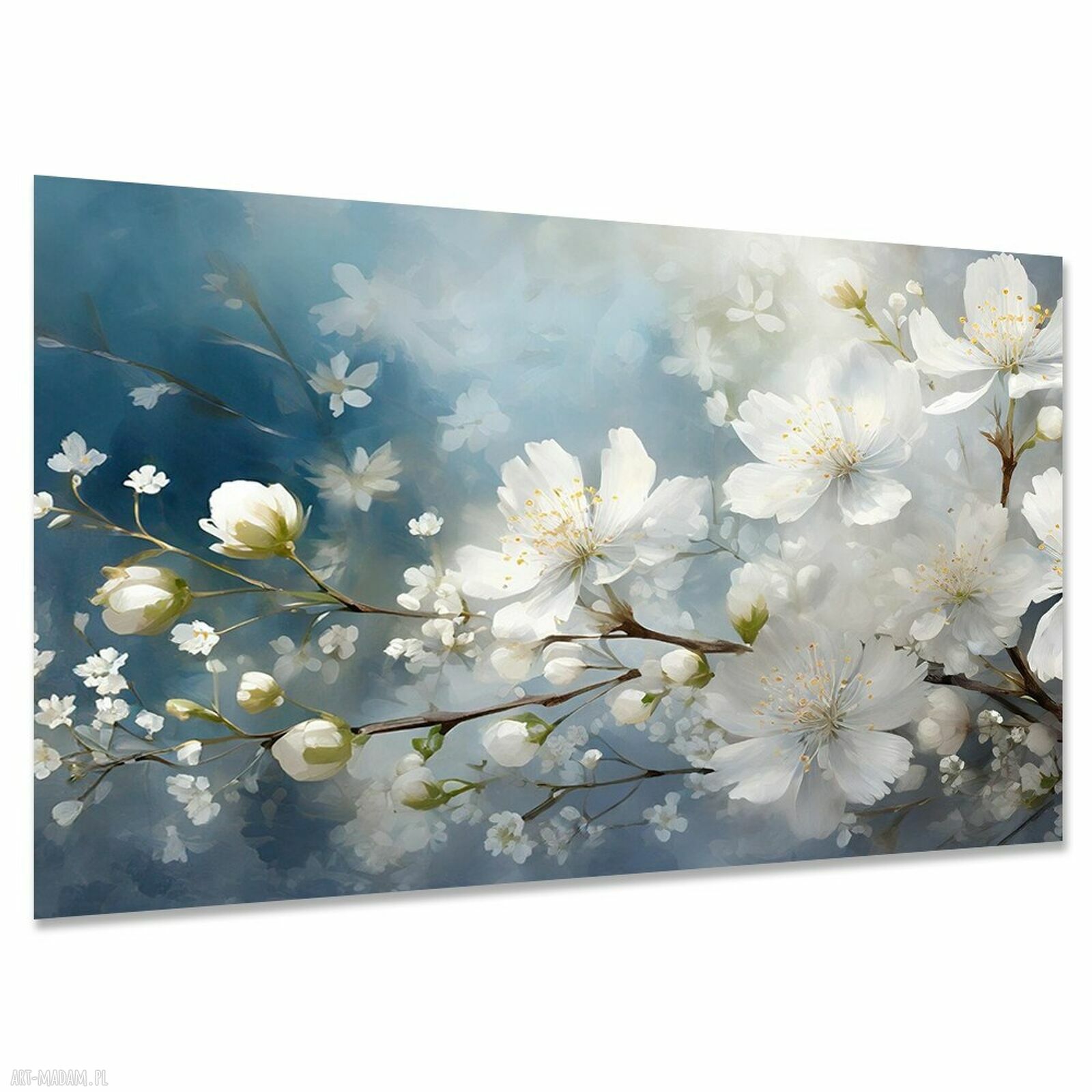 Obraz na ścianę Białe Kwiaty 45 - naturalny klimat 120x80 odcienie niebieskiego