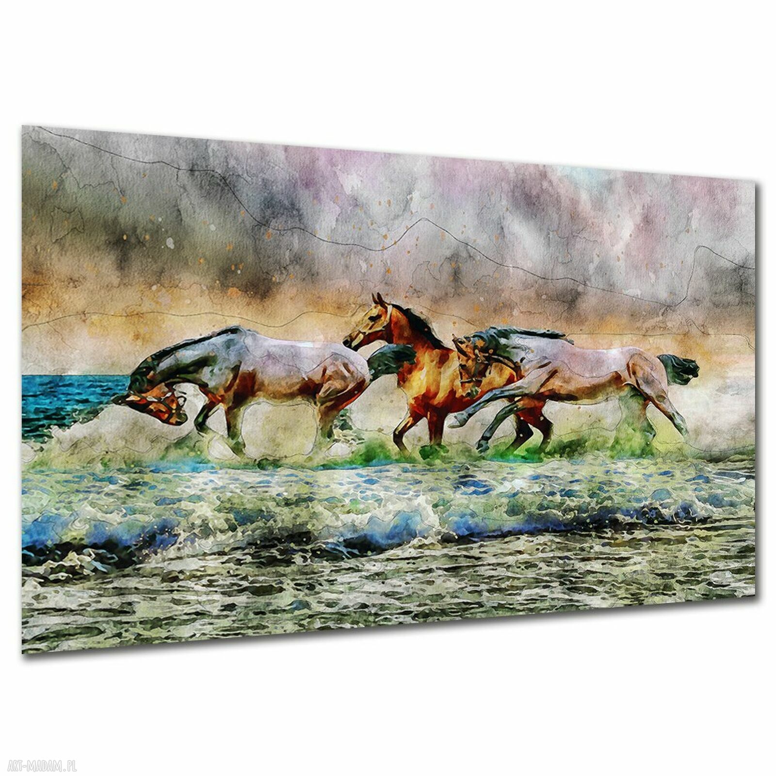 Obraz na ścianę z galopującymi końmi - 120x80 cm