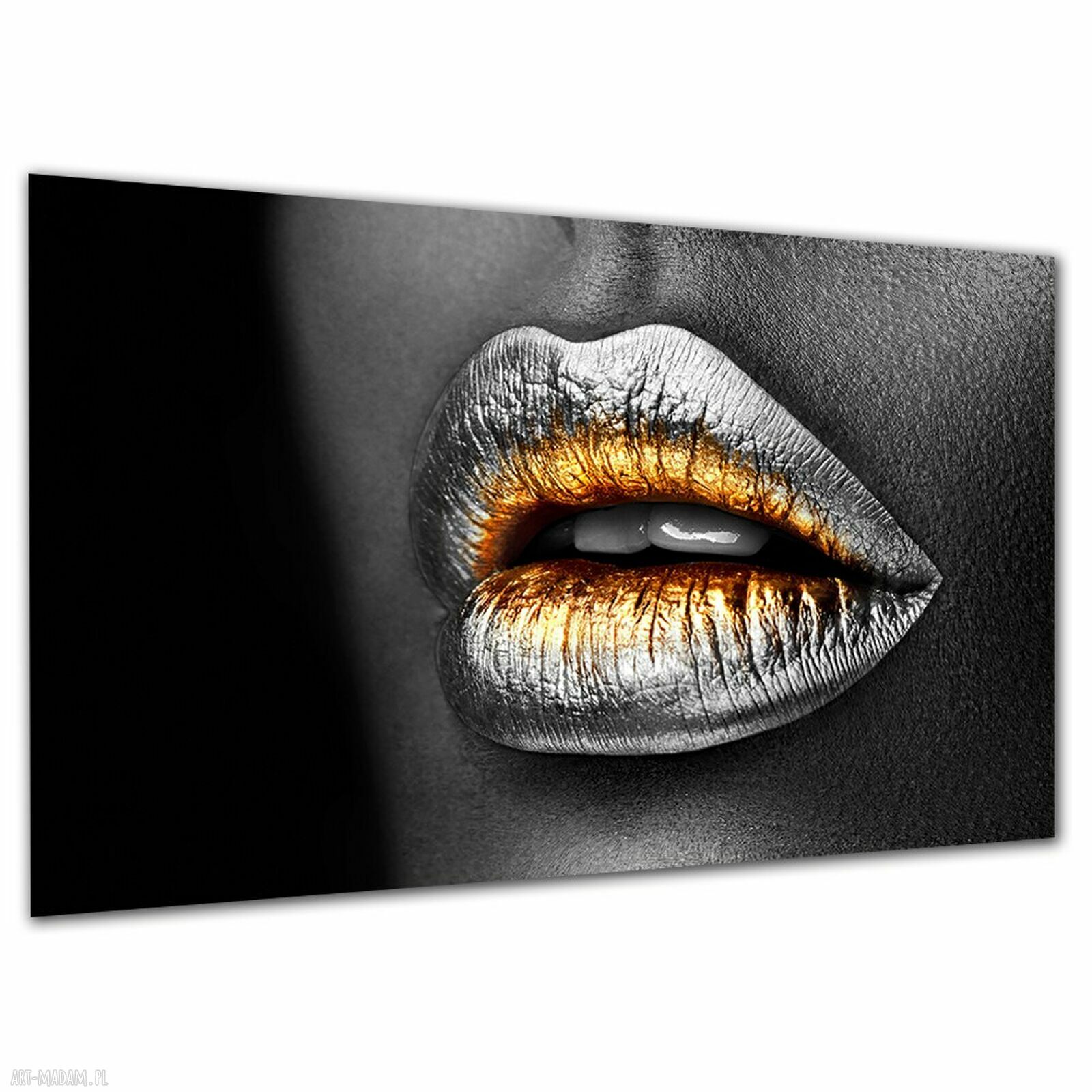 Obraz na ścianę Usta 3 - srebrno-złoty plakat glamour 120x80 cm