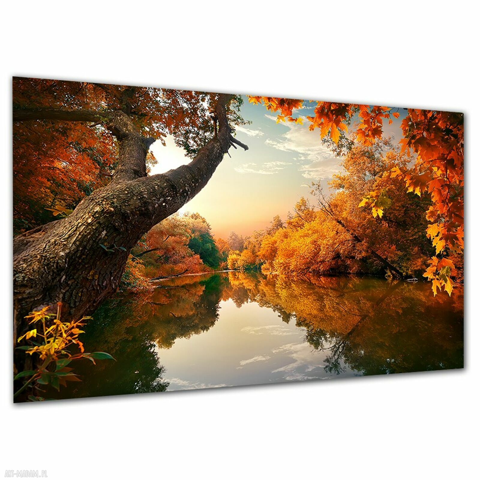 Jesienny obraz na płótnie z rzeką i lasem 120x80 cm