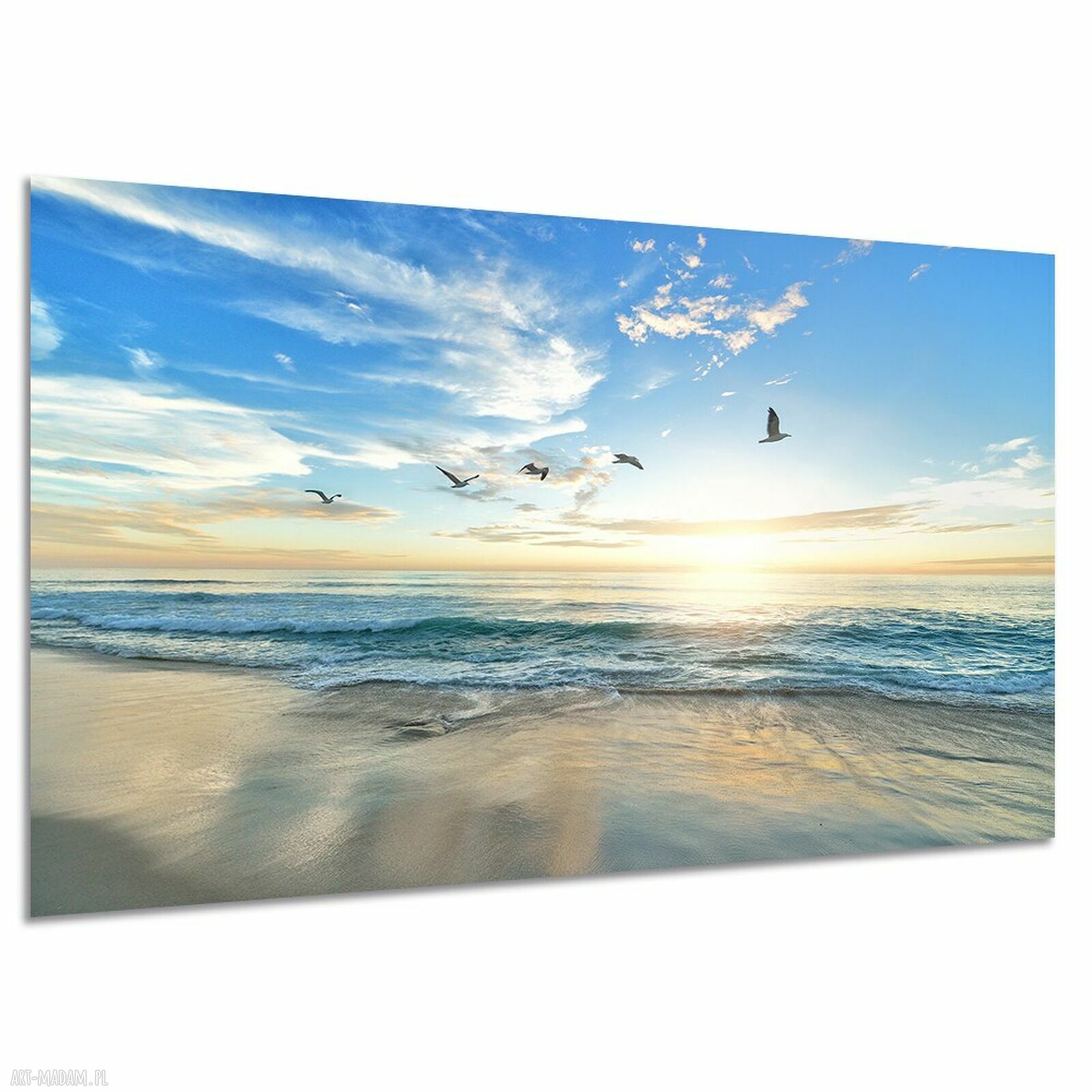 Obraz na płótnie Morze, plaża i mewy 120x80 cm