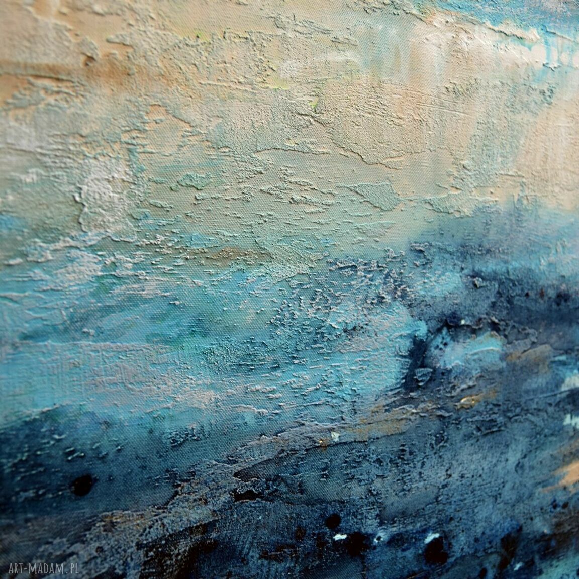 Blue lagoon 9 - obraz abstrakcyjny 120x90 cm z akrylu i pouringu do salonu