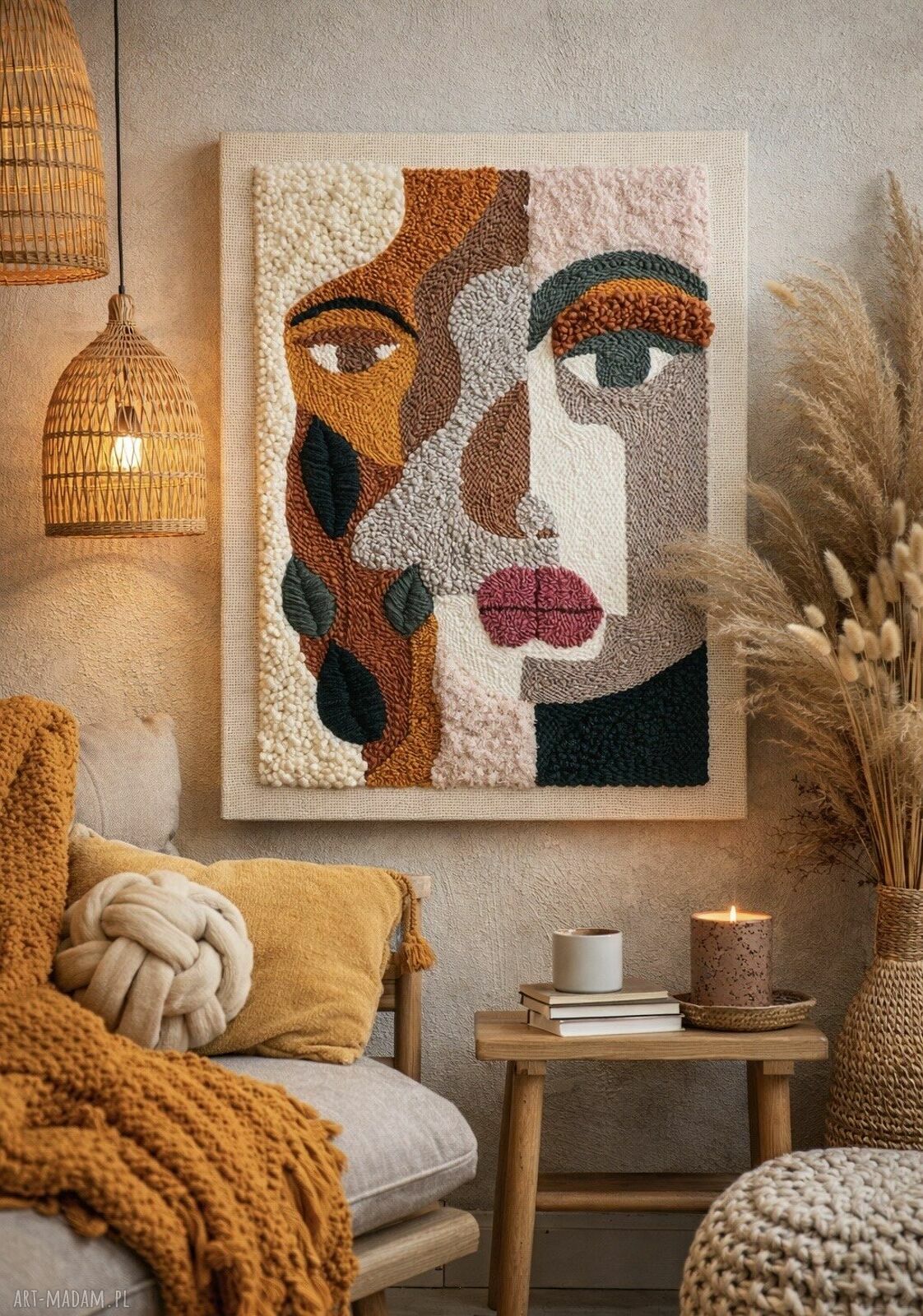 Boho obraz na ścianę 60x80 cm - punch needle 3D Sznurkowelove