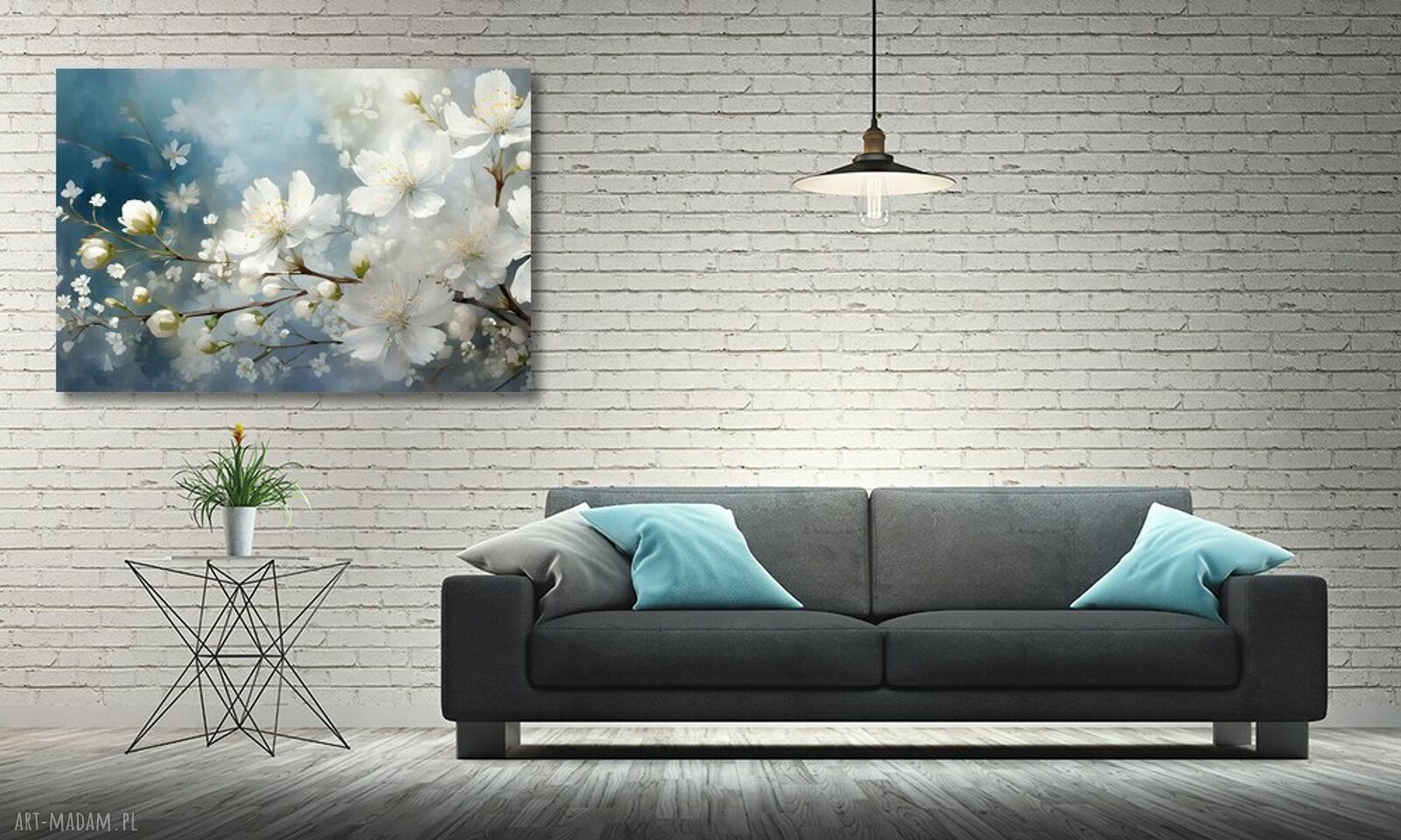 Obraz na ścianę Białe Kwiaty 45 - naturalny klimat 120x80 (odcienie niebieskiego)