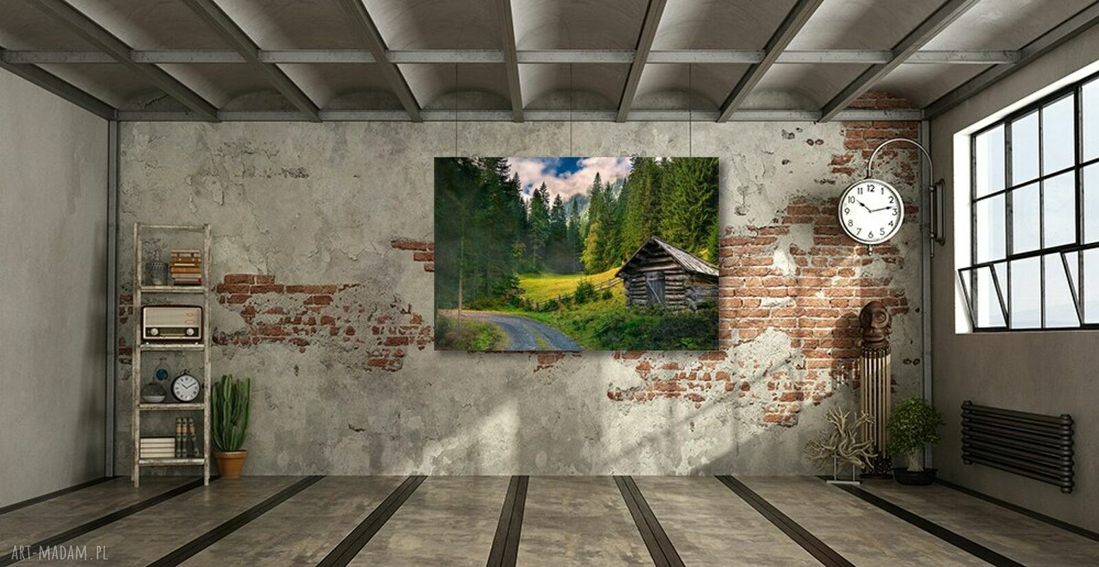 Obraz na płótnie góry, las i chata 120x80 cm