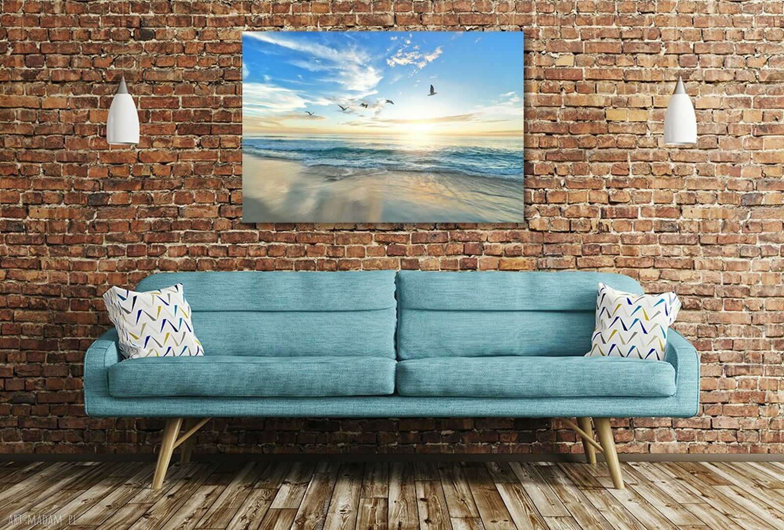 Obraz na płótnie Morze, plaża i mewy 120x80 cm